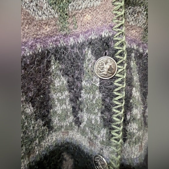 Vintage Alps Wool Cardigan Sweater Purple Moose Cabin Woods FairIsle Cottage XXL - Picture 3 of 7